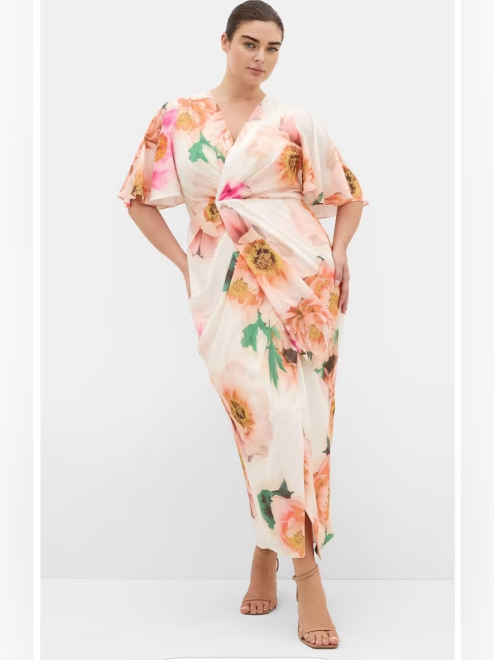 NWT City Chic Braelynn Garden Floral Print Maxi Dress White Pink Plus Size 16